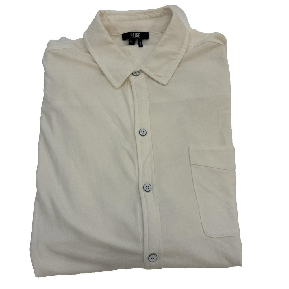 Paige Men's Stockton Button-Up Long Sleeve Jersey Knit Shirt Ivory Size XL NWOT